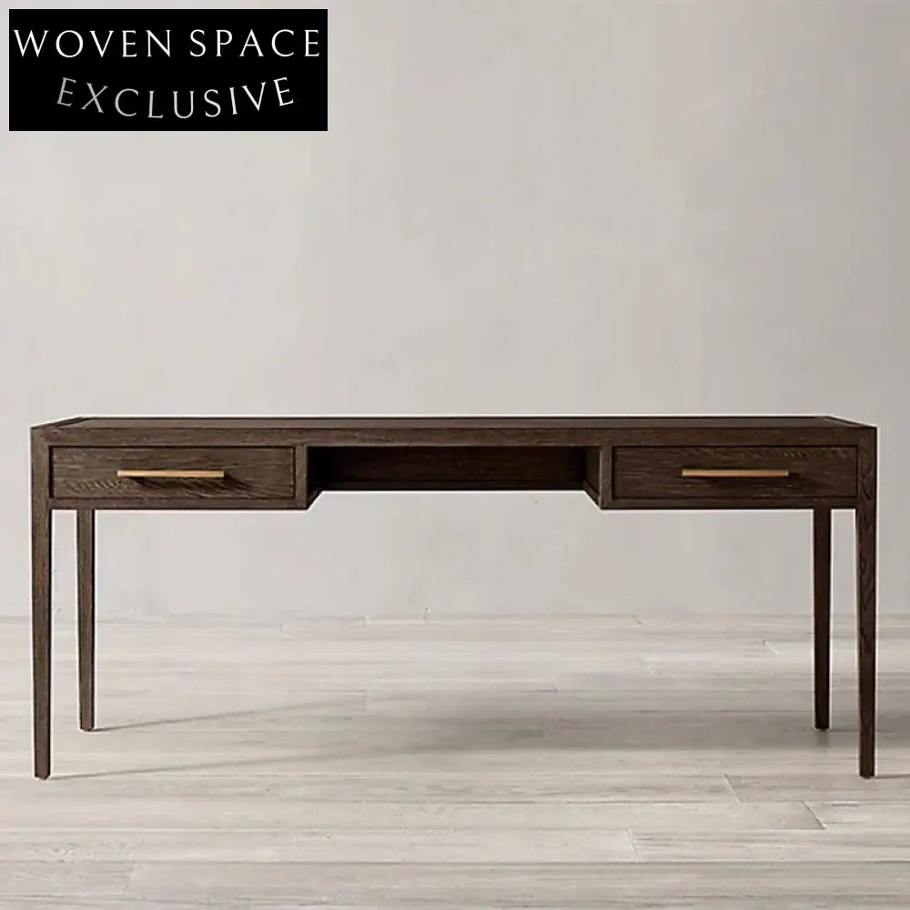 Modern Solid Oak Home Office Desk with Two Storage Drawers