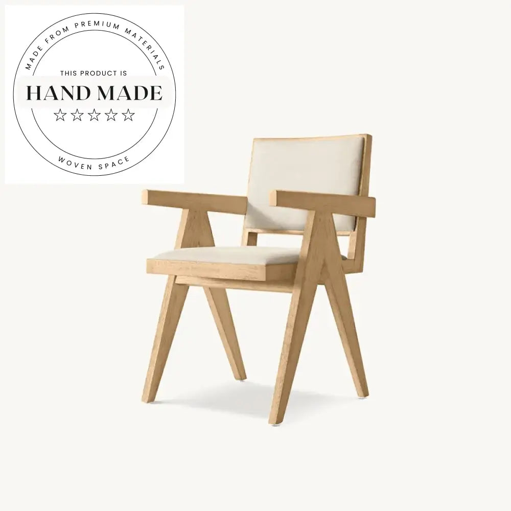 Modern Solid Oak Upholstered Chandigarh Rattan Dining Chair