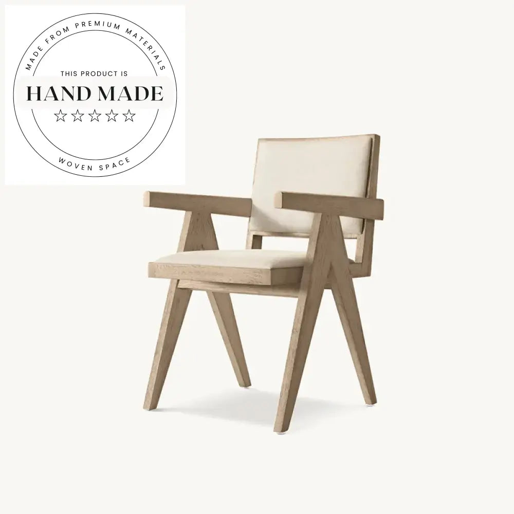 Modern Solid Oak Upholstered Chandigarh Rattan Dining Chair