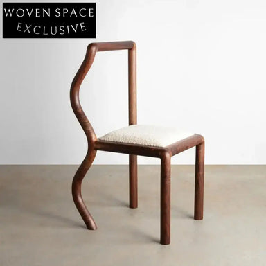 Modern Solid Oak Wavy Design Boucle Upholstered Comfortable Dining Chair