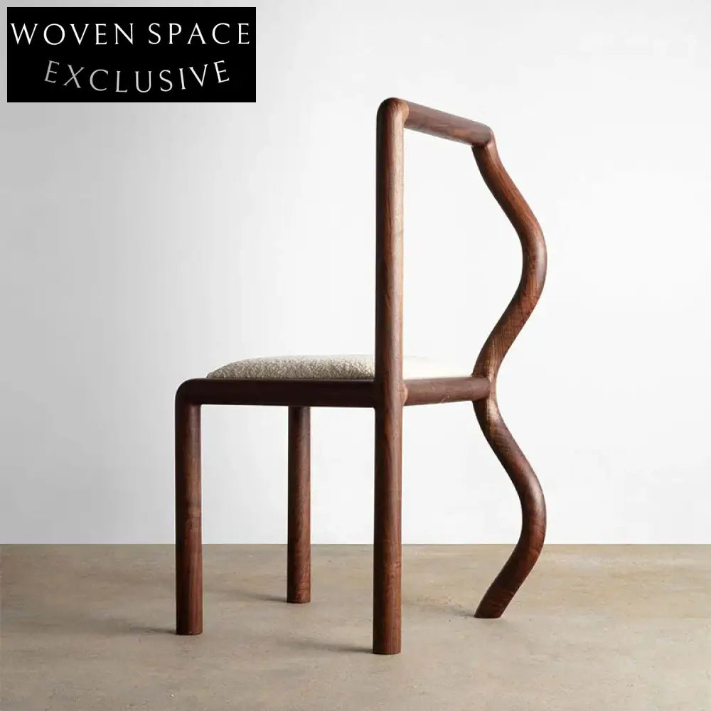 Modern Solid Oak Wavy Design Boucle Upholstered Comfortable Dining Chair