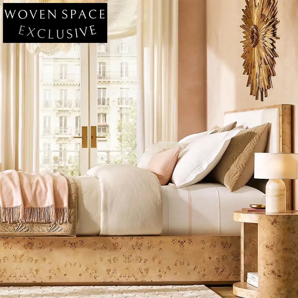 Modern Solid Oak Wood Bed Frame with Decorative Headboard for Bedroom