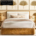 Modern Solid Oak Wood Bed Frame with Decorative Headboard for Bedroom