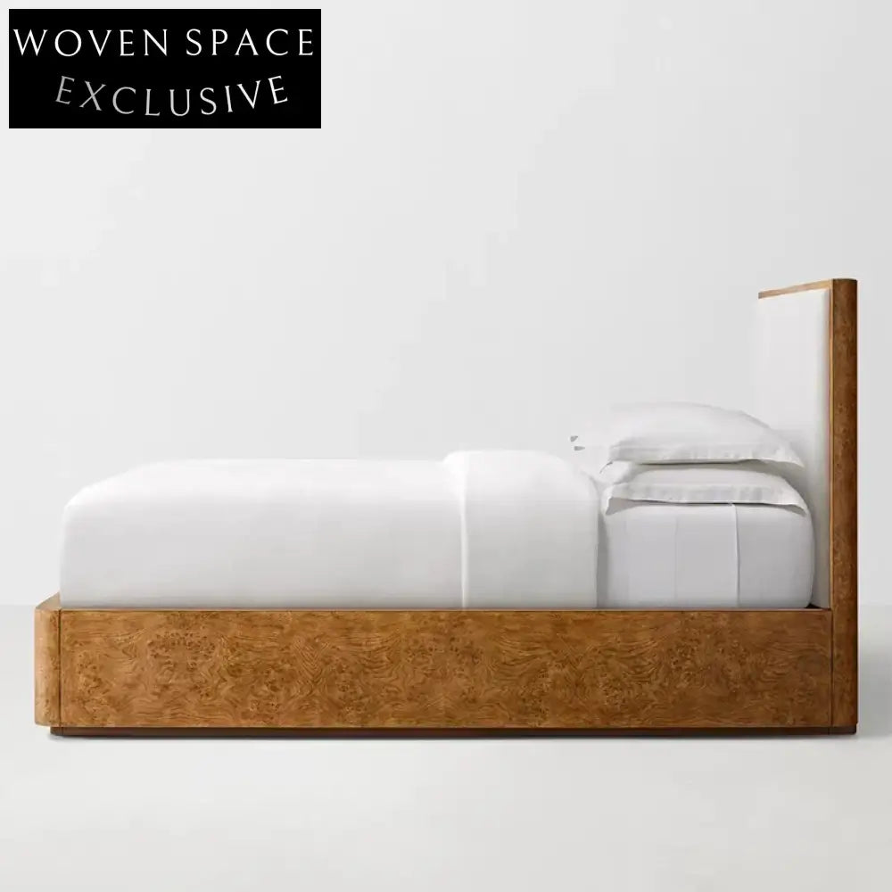 Modern Solid Oak Wood Bed Frame with Decorative Headboard for Bedroom