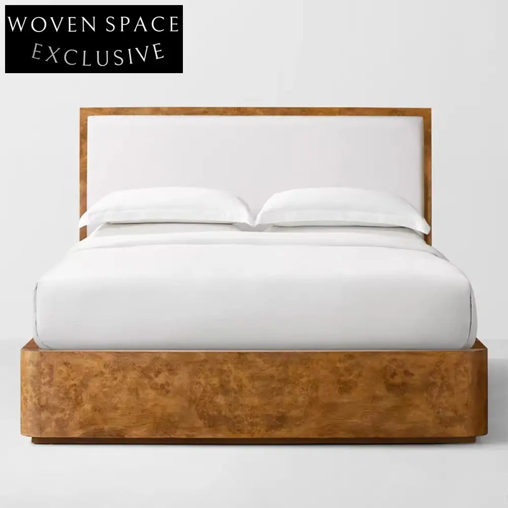 Modern Solid Oak Wood Bed Frame with Decorative Headboard for Bedroom