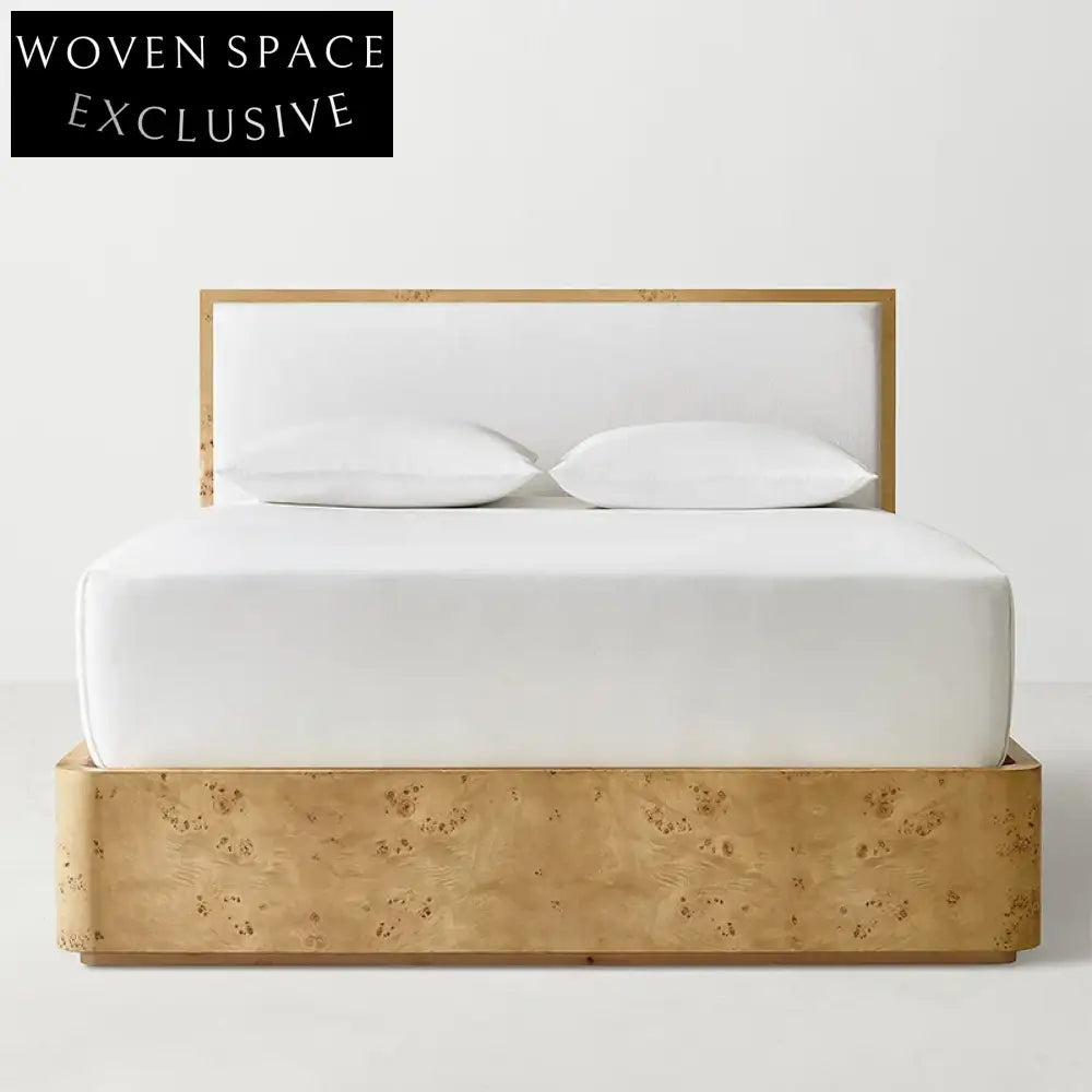 Modern Solid Oak Wood Bed Frame with Decorative Headboard for Bedroom
