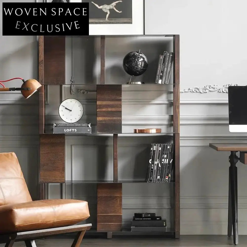 Modern Solid Oak Wood Bookshelf, Decorative Living Room Display Cabinet