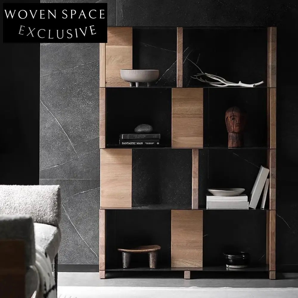 Modern Solid Oak Wood Bookshelf, Decorative Living Room Display Cabinet