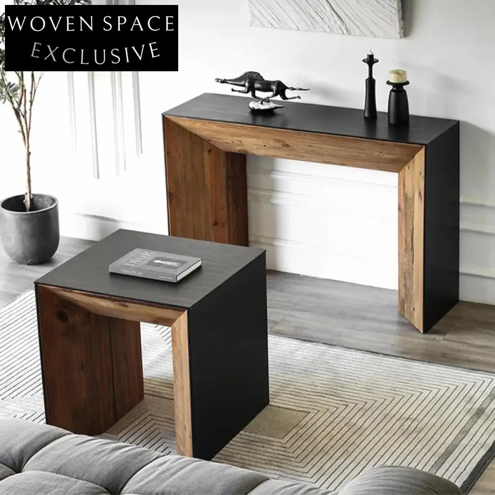Modern Solid Oak Wood Console Table with Storage for Entryway