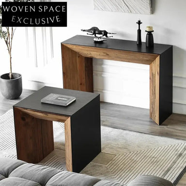 Modern Solid Oak Wood Console Table with Storage for Entryway