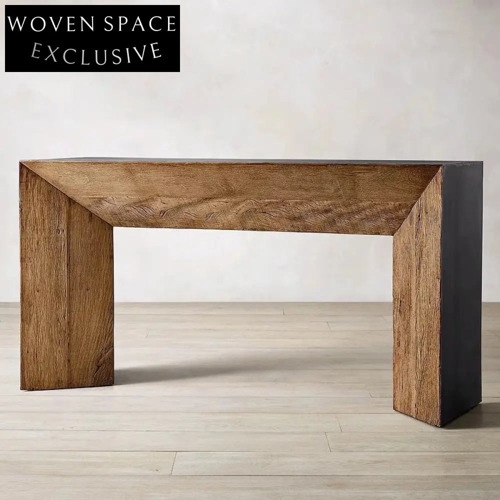 Modern Solid Oak Wood Console Table with Storage for Entryway