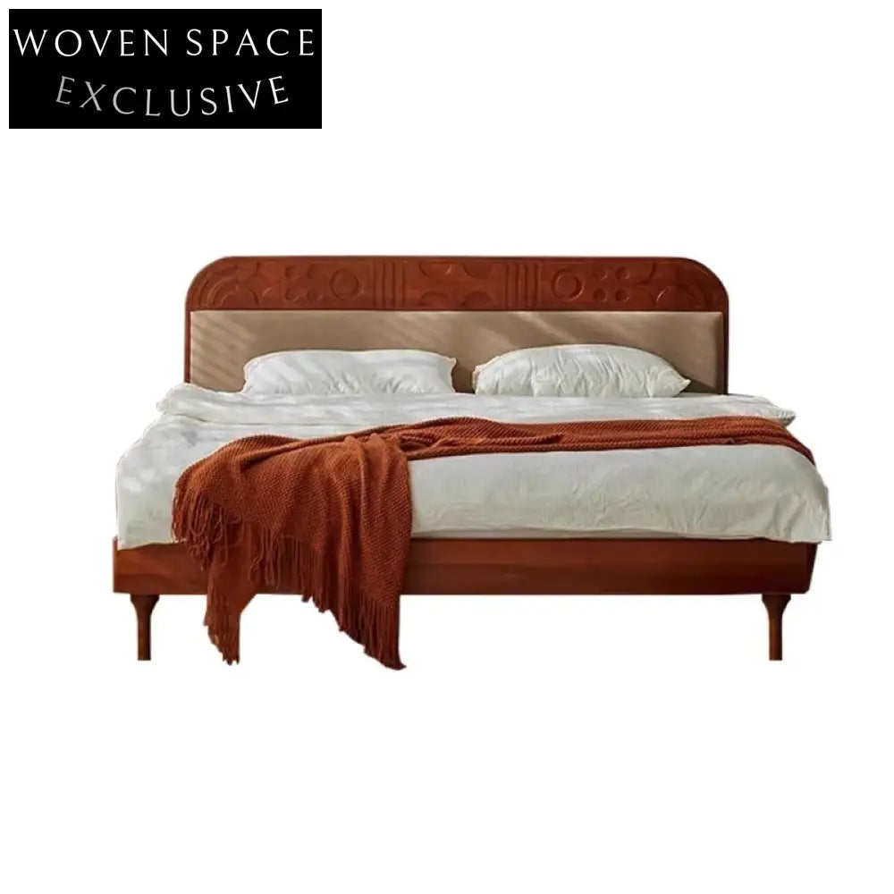 Modern Solid Oak Wood High Headboard Upholstered Bedroom Platform Bed Frame