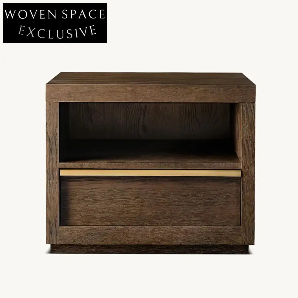 Modern Solid Oak Wood Minimalist Bedside Table with Drawer Storage Nightstand