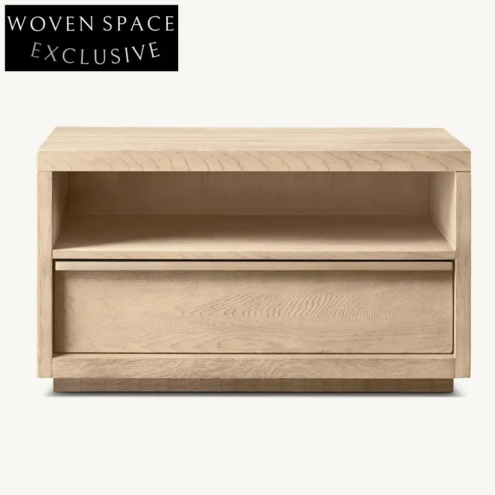 Modern Solid Oak Wood Minimalist Bedside Table with Drawer Storage Nightstand