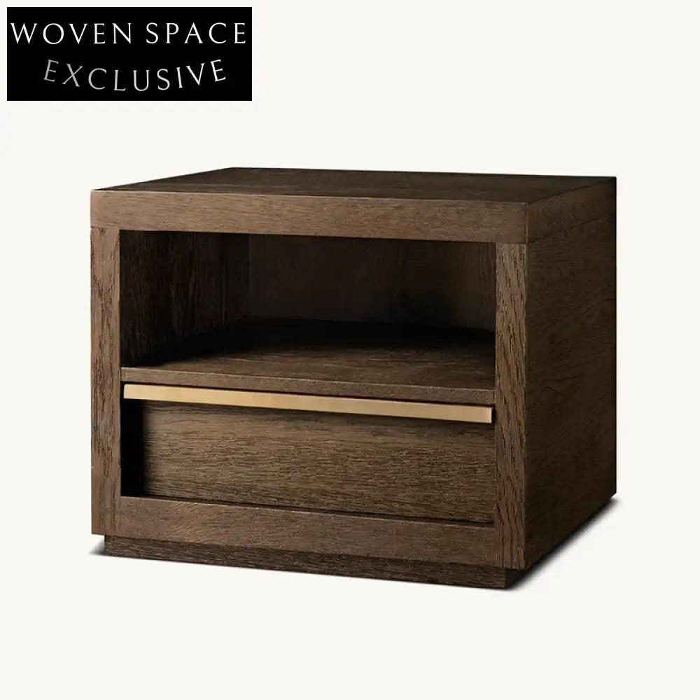 Modern Solid Oak Wood Minimalist Bedside Table with Drawer Storage Nightstand