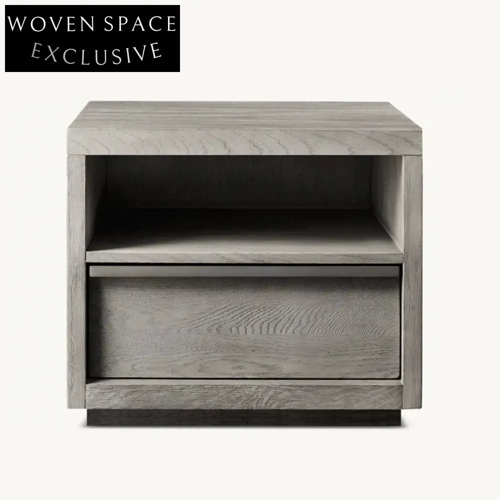 Modern Solid Oak Wood Minimalist Bedside Table with Drawer Storage Nightstand