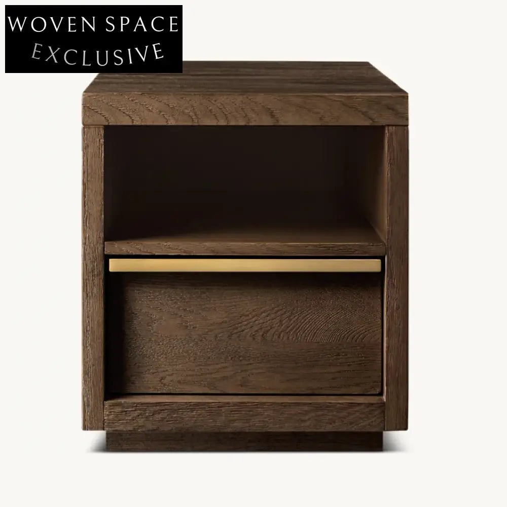 Modern Solid Oak Wood Minimalist Bedside Table with Drawer Storage Nightstand