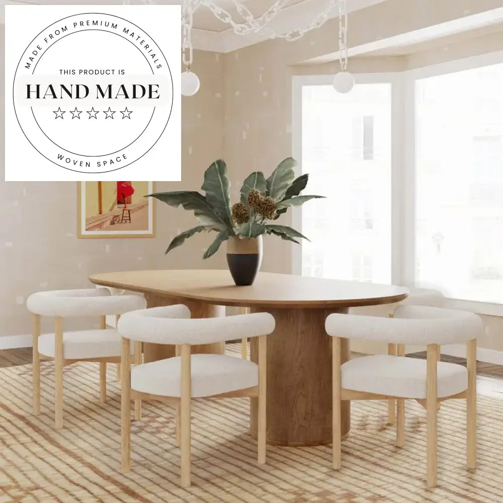 Modern Solid Oak Wood Oval Minimalist Kitchen Dining Table