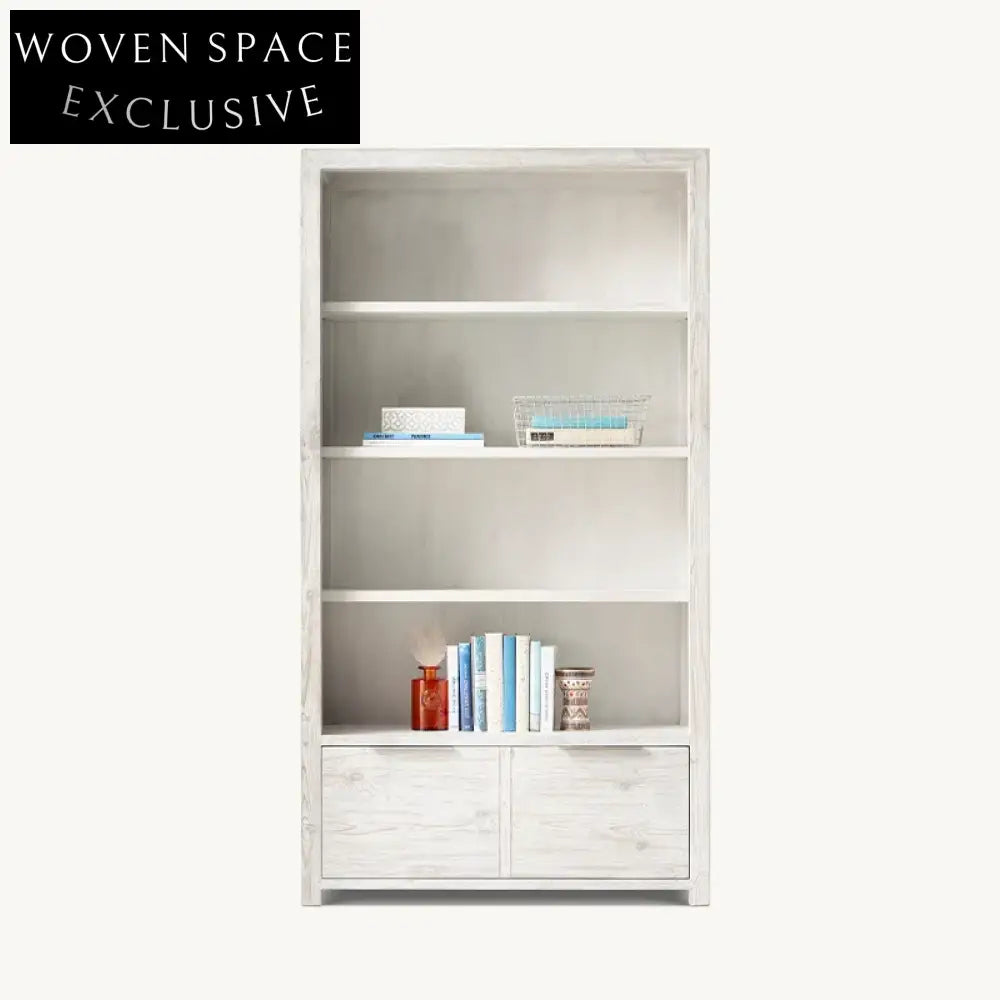 Modern Solid Oak Wood Wall Bookcase Display Sideboard for Home Decor Living Room