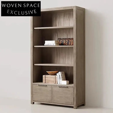 Modern Solid Oak Wood Wall Bookcase Display Sideboard for Home Decor Living Room