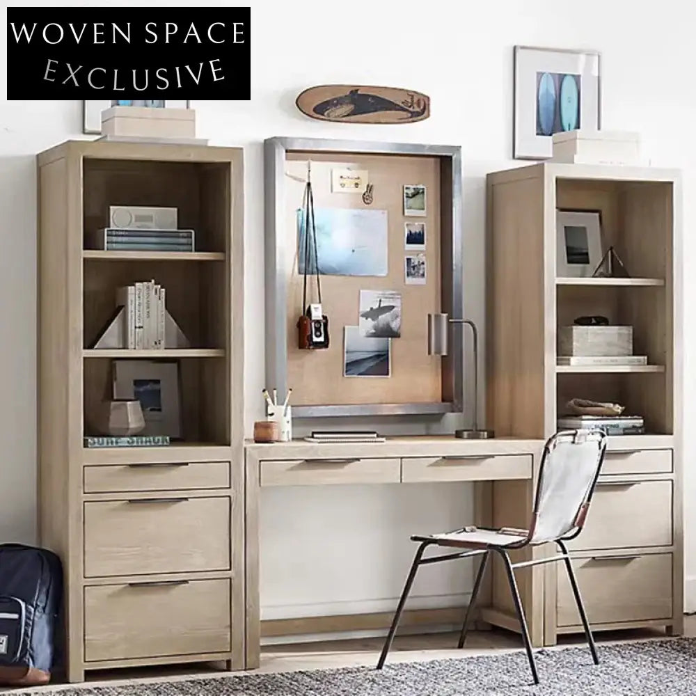 Modern Solid Oak Wood Wall Bookcase Display Sideboard for Home Decor Living Room