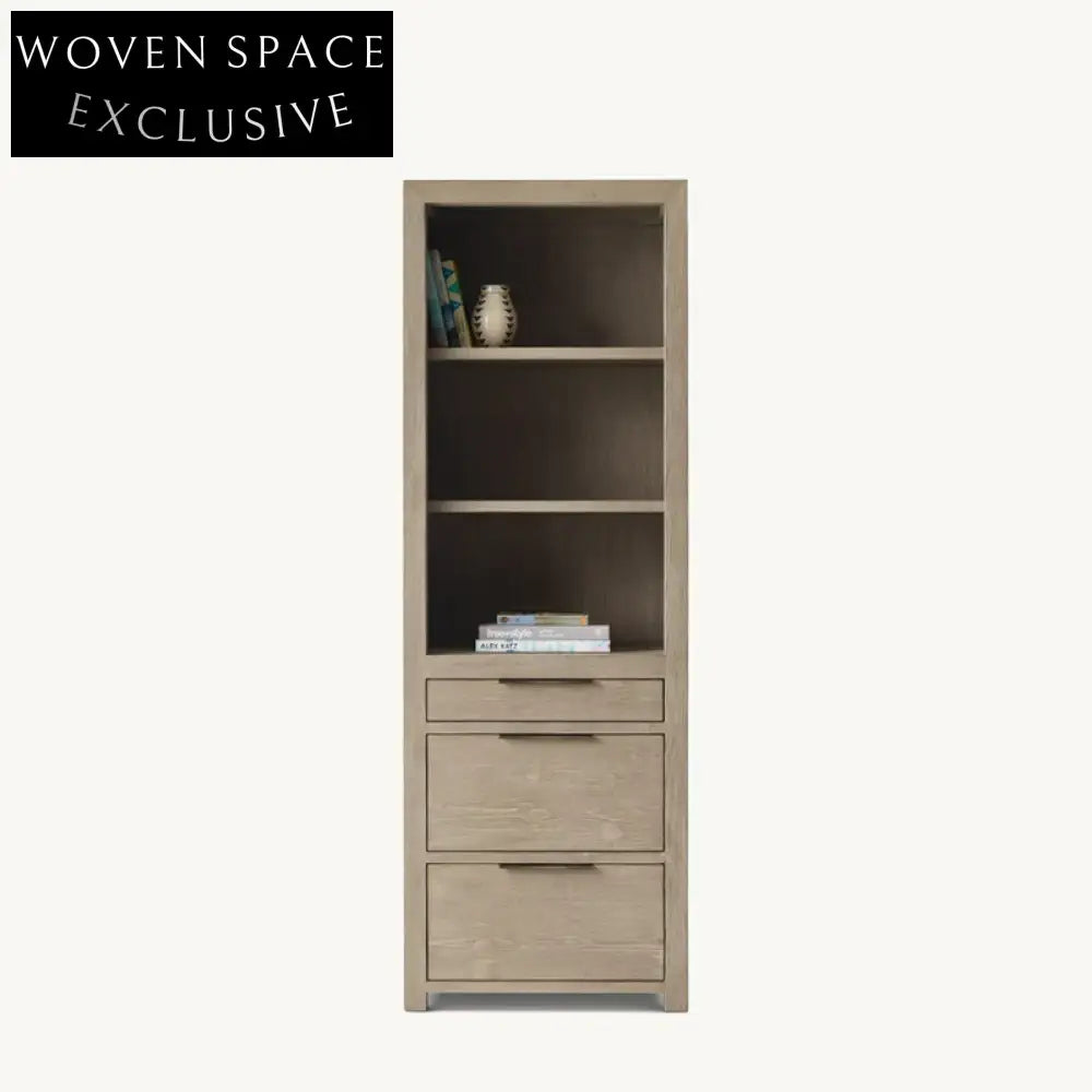 Modern Solid Oak Wood Wall Bookcase Display Sideboard for Home Decor Living Room