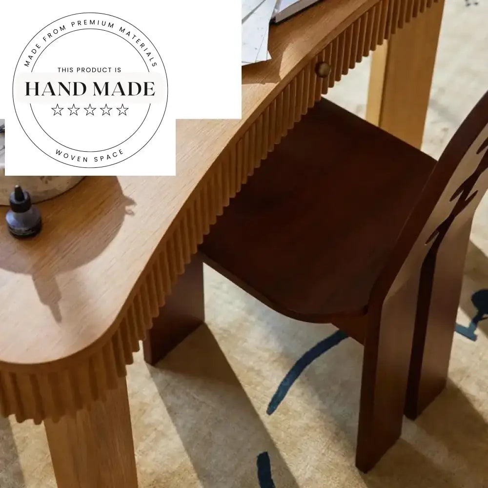 Modern Solid Oak Writing Desk with Integrated Storage Drawer