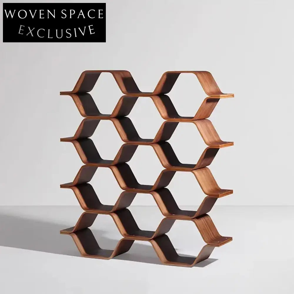 Modern Solid Walnut Wood Honeycomb Bookshelf, Geometric Display Console, Wall Storage Unit