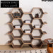 Modern Solid Walnut Wood Honeycomb Bookshelf, Geometric Display Console, Wall Storage Unit