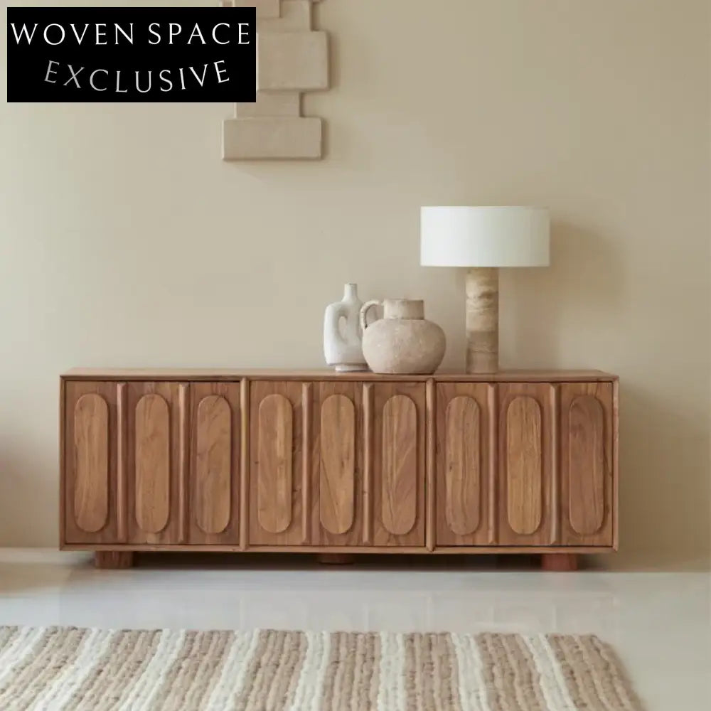 Modern Solid Wood 3-Door Storage Sideboard Cabinet for Living Room Entertainment