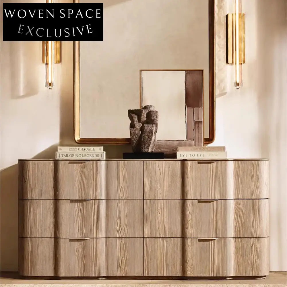 Modern Solid Wood 6-Drawer Console, Spacious Living Room TV Unit Cabinet