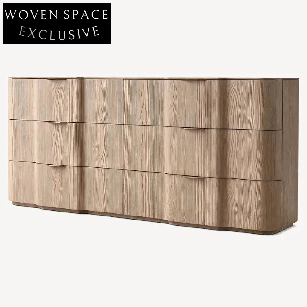 Modern Solid Wood 6-Drawer Console, Spacious Living Room TV Unit Cabinet