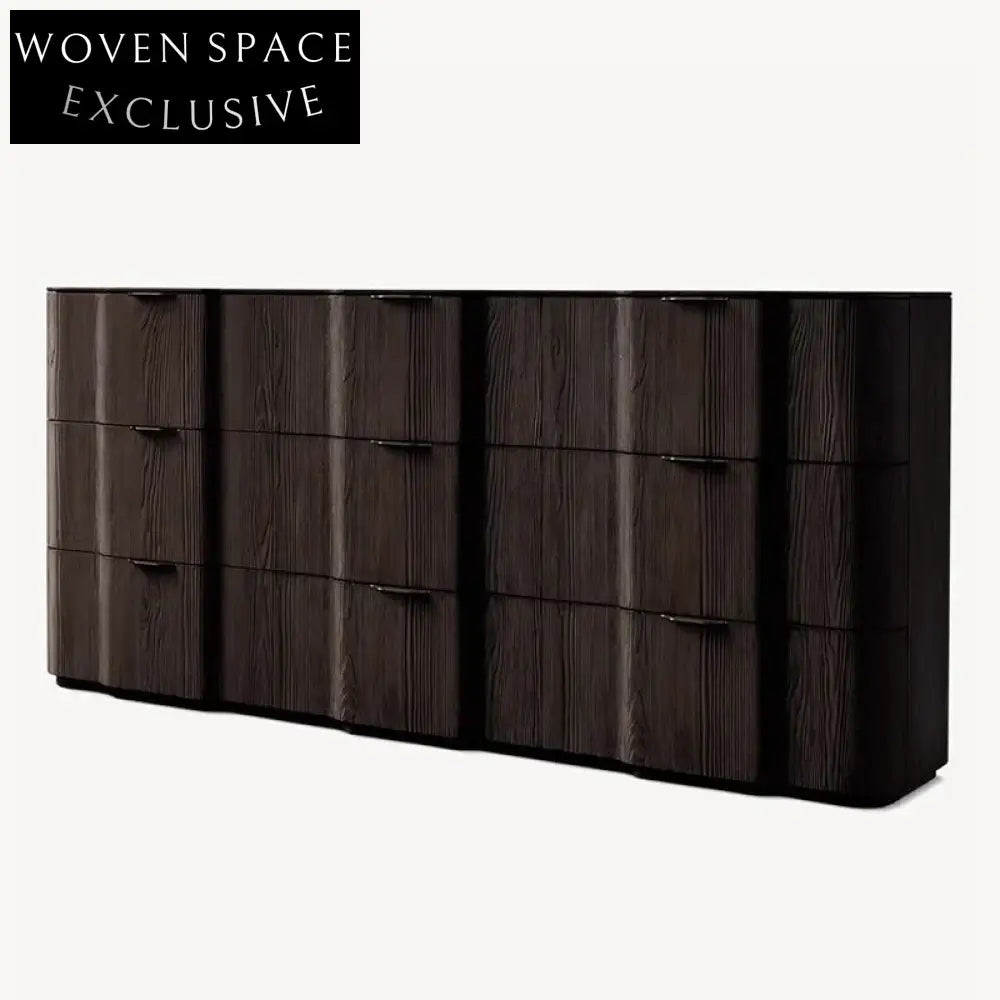 Modern Solid Wood 6-Drawer Console, Spacious Living Room TV Unit Cabinet