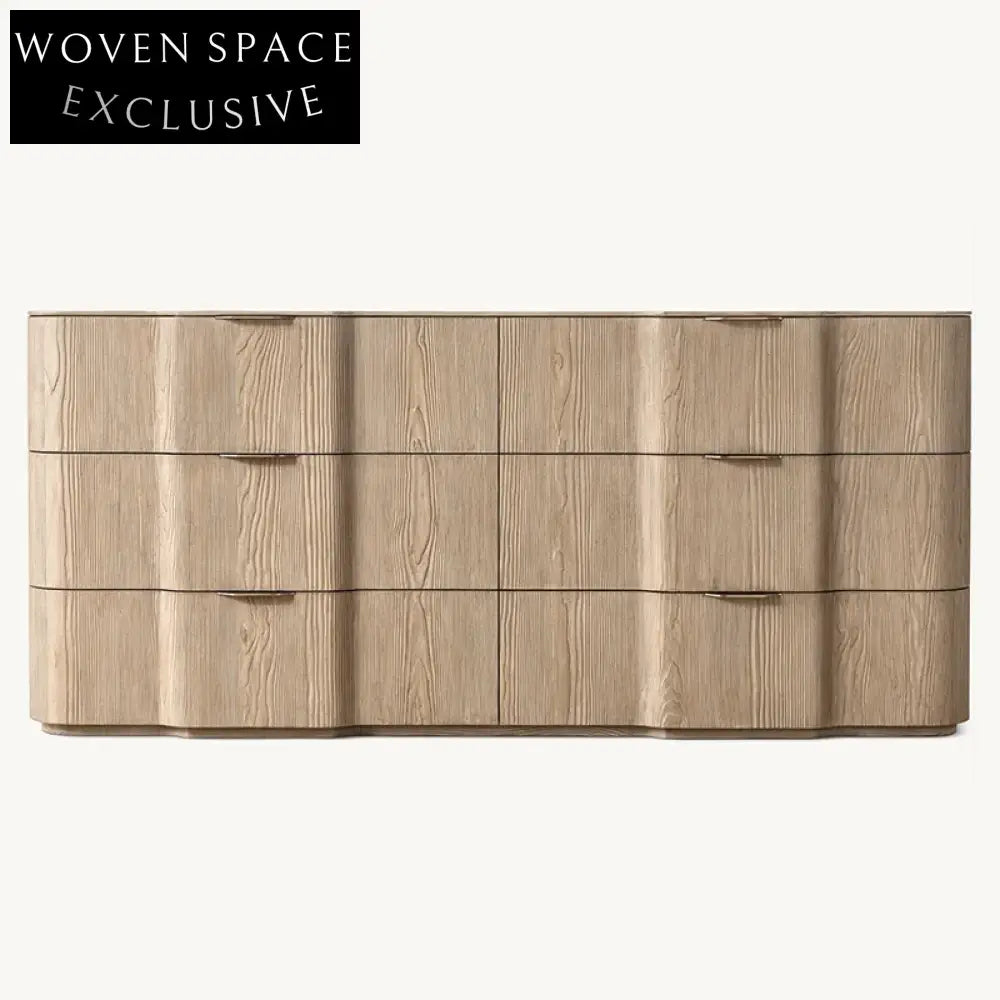 Modern Solid Wood 6-Drawer Console, Spacious Living Room TV Unit Cabinet