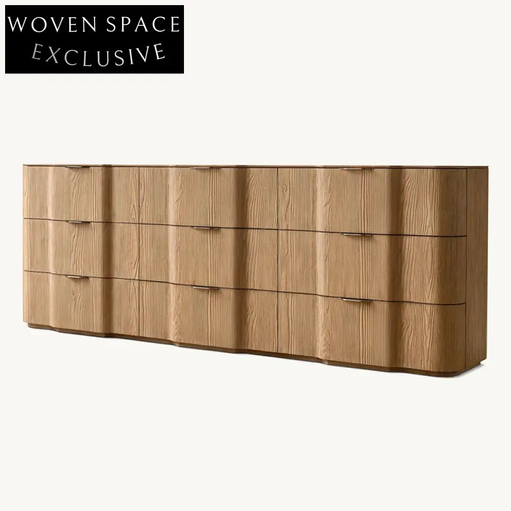 Modern Solid Wood 6-Drawer Console, Spacious Living Room TV Unit Cabinet