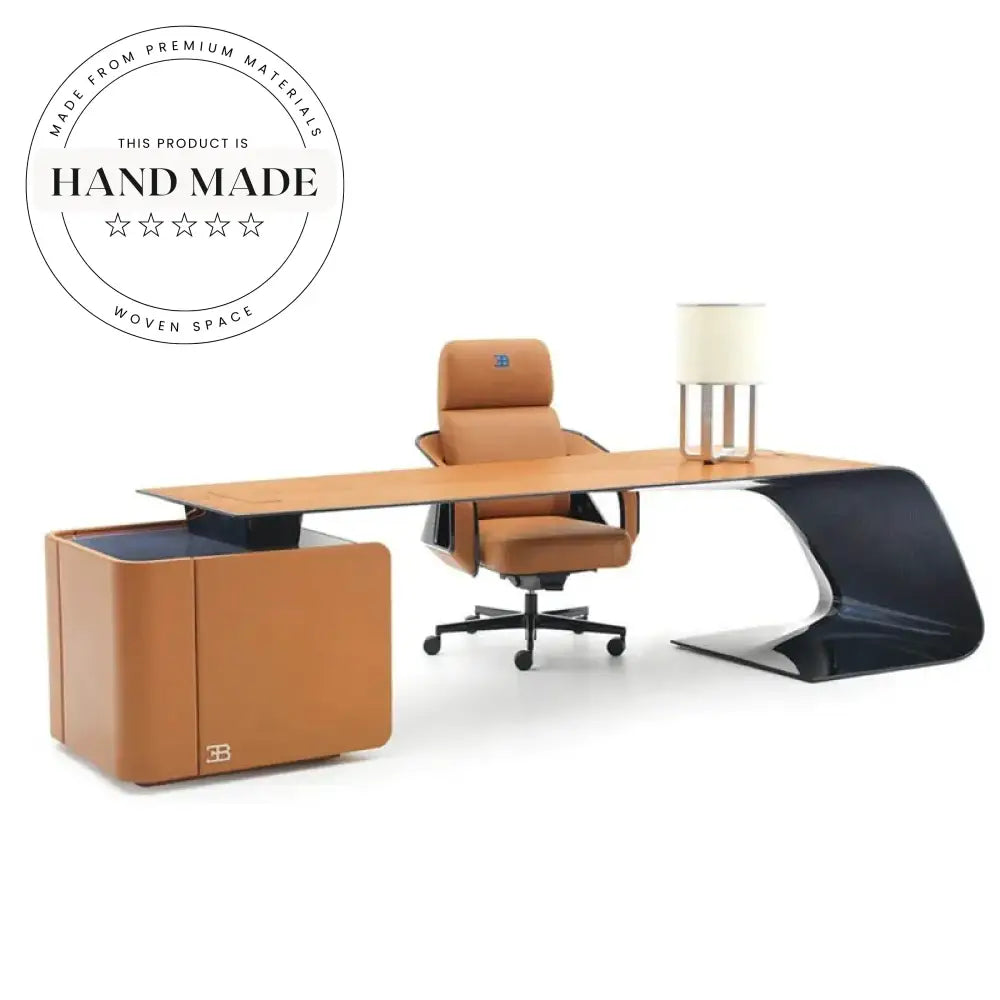 Modern Solid Wood and Italian Leather Executive Office Desk