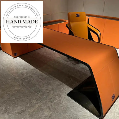 Modern Solid Wood and Italian Leather Executive Office Desk