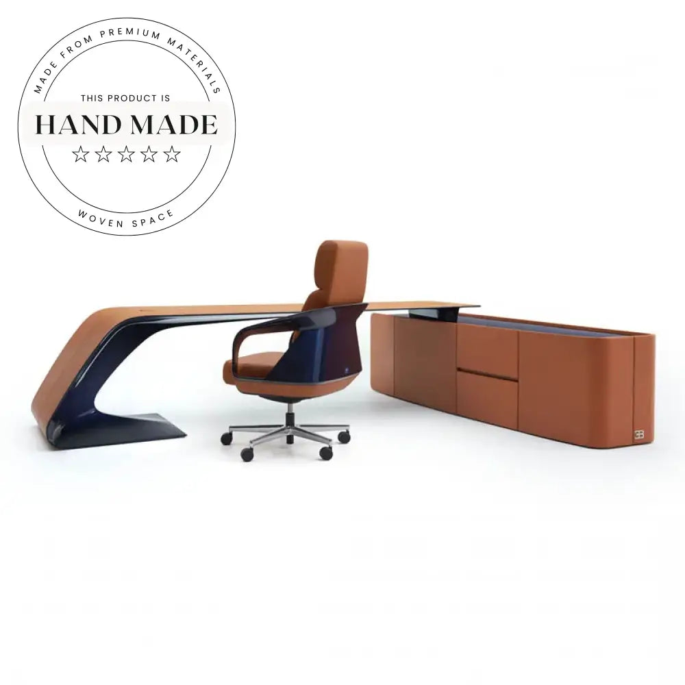 Modern Solid Wood and Italian Leather Executive Office Desk