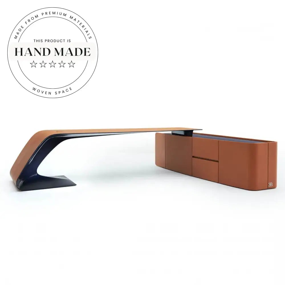 Modern Solid Wood and Italian Leather Executive Office Desk