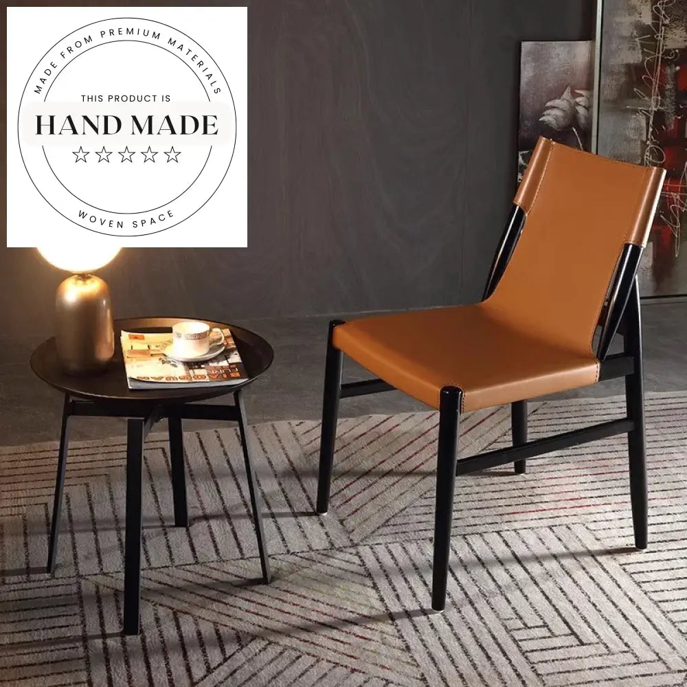 Modern Solid Wood and Saddle Leather Italian Restaurant Dining Chair