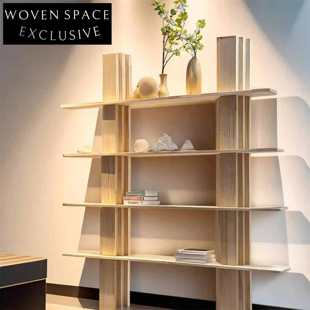 Modern Solid Wood Art Decor Console Wall Display Storage Living Room Bookcase