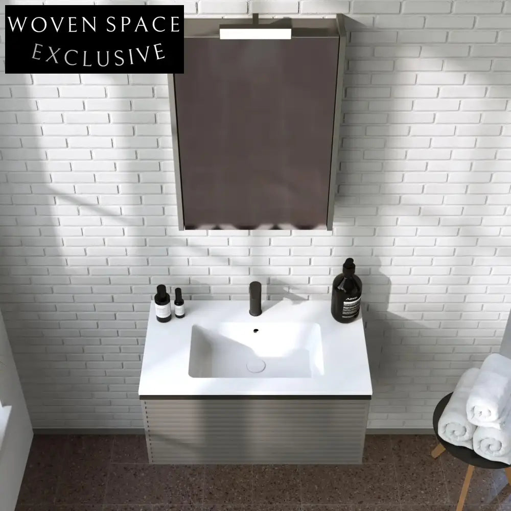 Modern Solid Wood Bathroom Vanity with LED Mirror and Integrated Sink Set