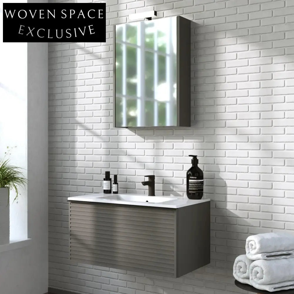 Modern Solid Wood Bathroom Vanity with LED Mirror and Integrated Sink Set