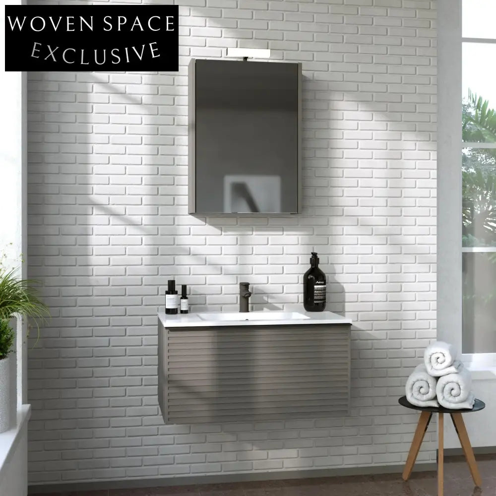 Modern Solid Wood Bathroom Vanity with LED Mirror and Integrated Sink Set