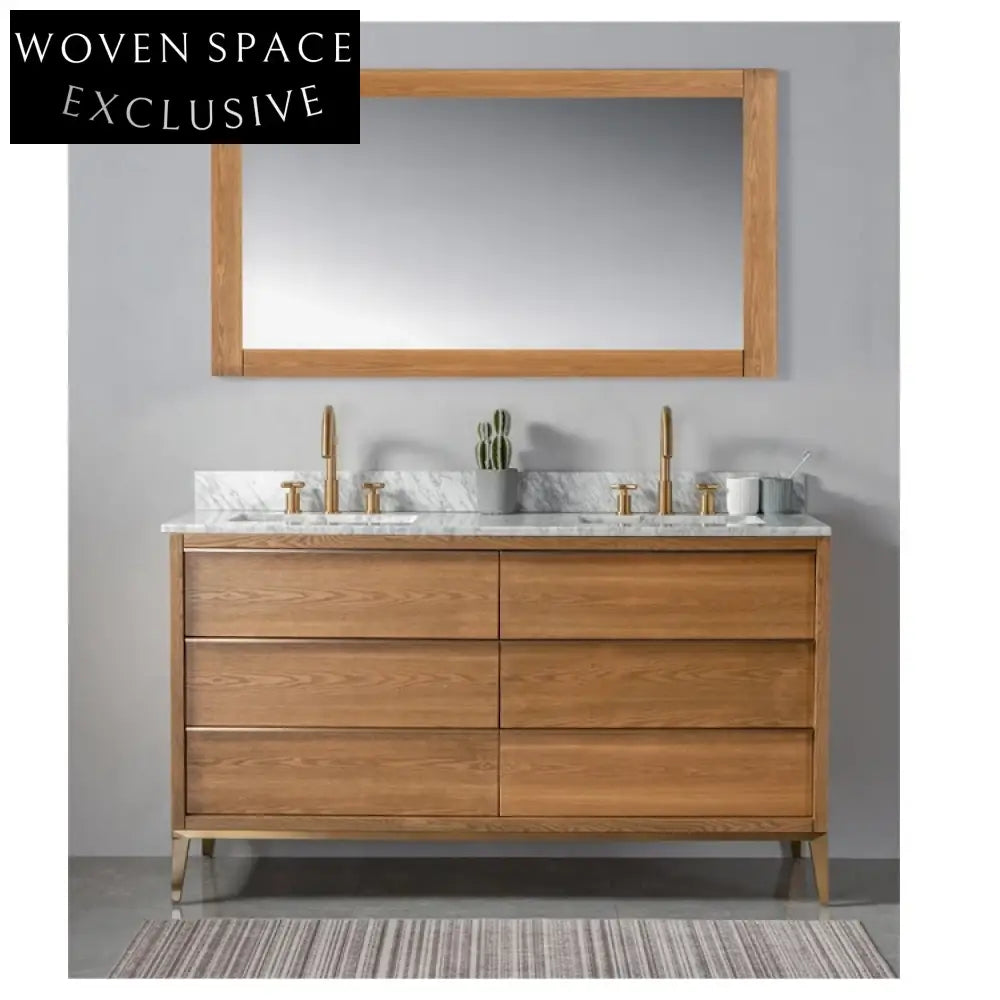 Modern Solid Wood Bathroom Vanity with Sink, Oak Finish, Soft-Close Drawers