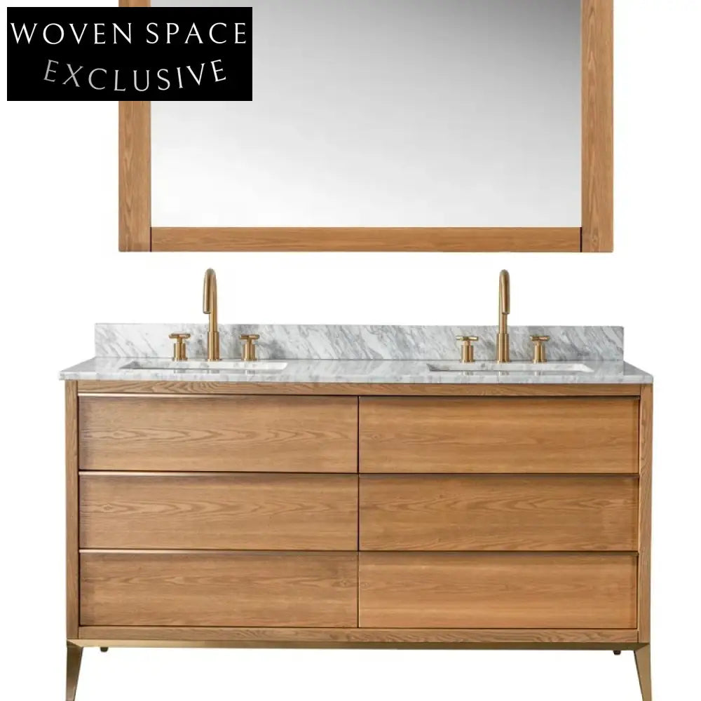 Modern Solid Wood Bathroom Vanity with Sink, Oak Finish, Soft-Close Drawers