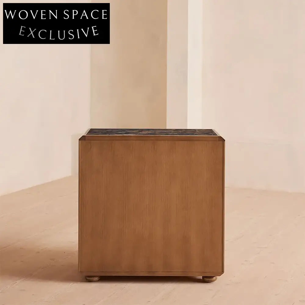 Modern Solid Wood Bedside Table, Natural Marble Top, Storage Drawer Nightstand