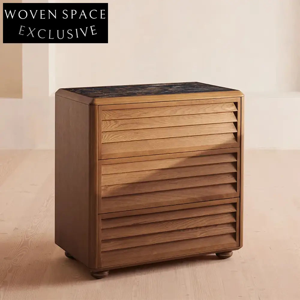 Modern Solid Wood Bedside Table, Natural Marble Top, Storage Drawer Nightstand