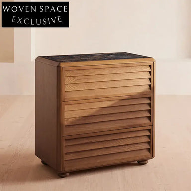 Modern Solid Wood Bedside Table, Natural Marble Top, Storage Drawer Nightstand