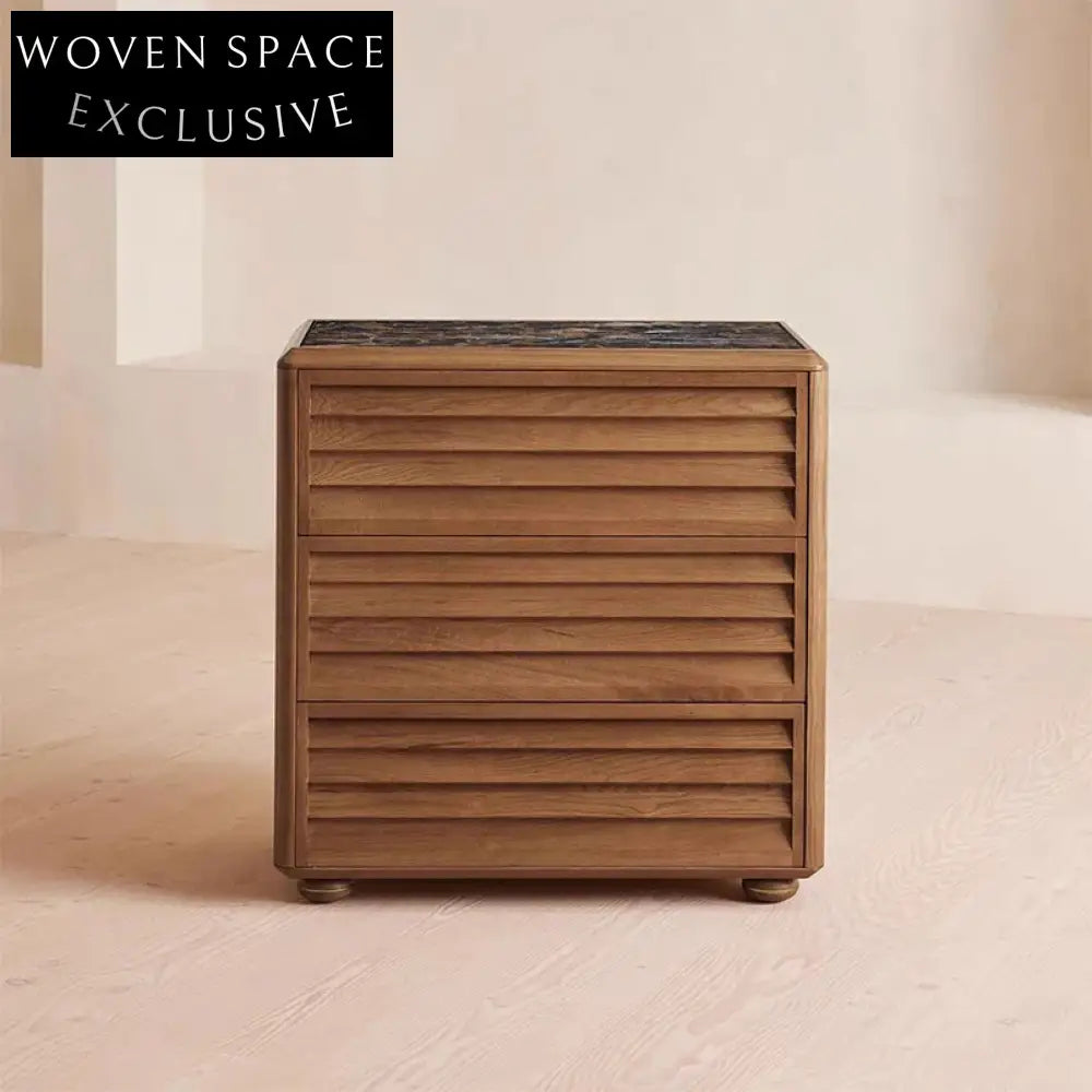 Modern Solid Wood Bedside Table, Natural Marble Top, Storage Drawer Nightstand